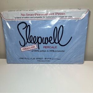 VTG Sleepwell Blue Percale Full Flat Sheet Irregular
